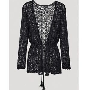 Lane Bryant Black Crochet Boho Swim Cover Up Beach Kimono Plus Size 22/24